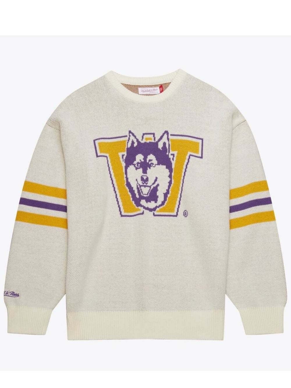 Mitchell & Ness Washington Huskies Cream Retro Pullover Sweater Crewneck Large